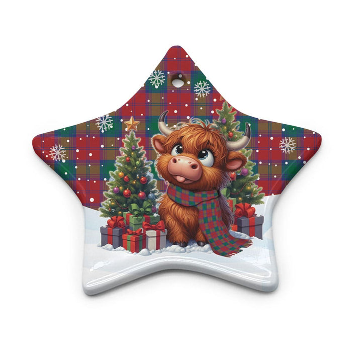 Scottish Lindsay Modern Clan Tartan Ceramic Ornament Cute Highland Cow Christmas Star Style Tartan Plaid