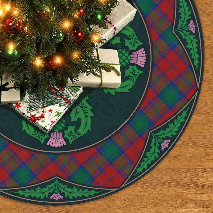 Scottish Lindsay Modern Clan Tartan Christmas Tree Skirt Old Scottish Thistle Flower No Tassels Tartan Plaid 2