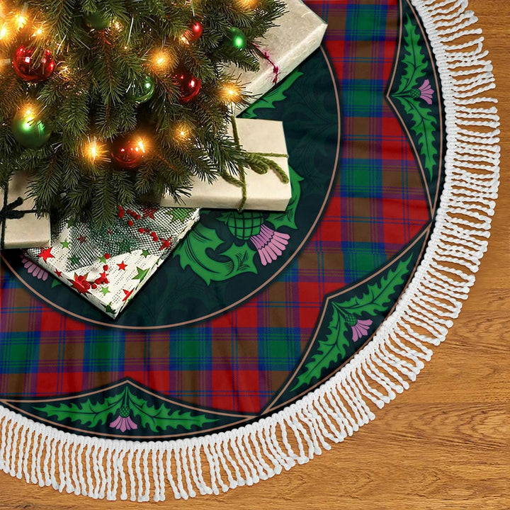 Scottish Lindsay Modern Clan Tartan Christmas Tree Skirt Old Scottish Thistle Flower Tassels Tartan Plaid 2
