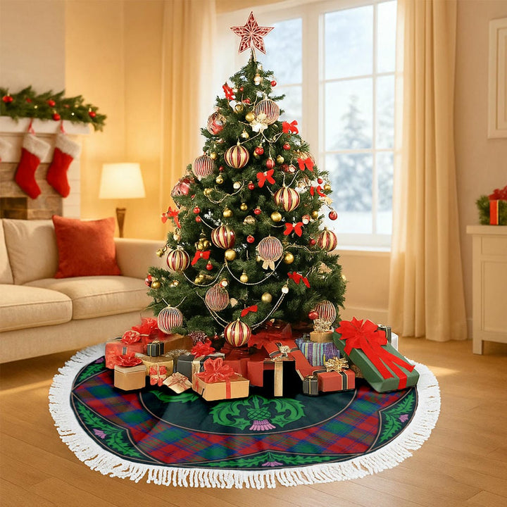 Scottish Lindsay Modern Clan Tartan Christmas Tree Skirt Old Scottish Thistle Flower Tassels Tartan Plaid 3