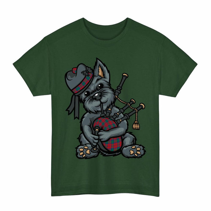 Scottish Lindsay Modern Clan Tartan Terrier Bagpipes T-Shirt Tartan Plaid Forest Green Color