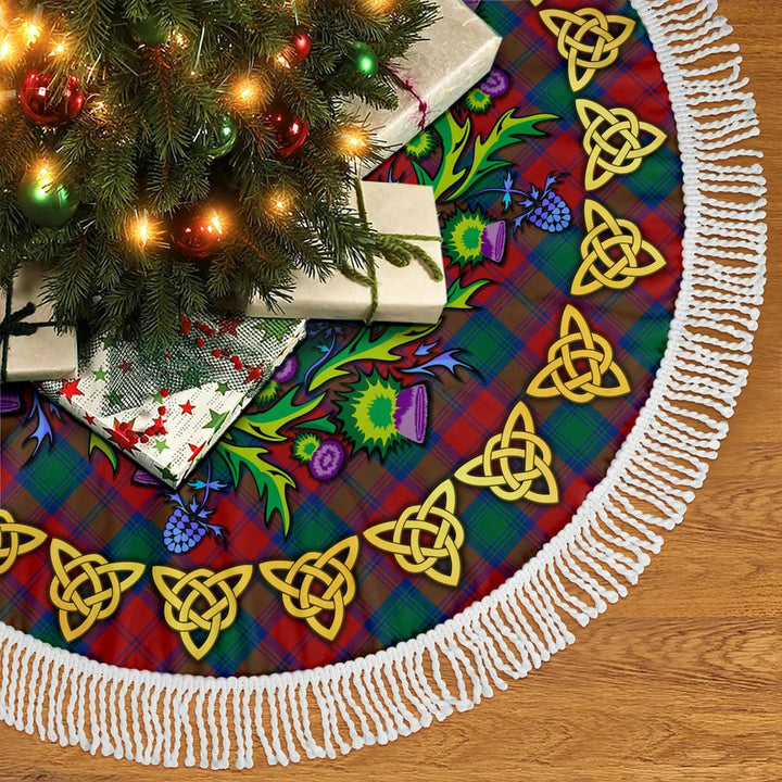 Scottish Lindsay Modern Clan Tartan Thistle Celtic Knot Christmas Tree Skirt Tassels Tartan Plaid 2