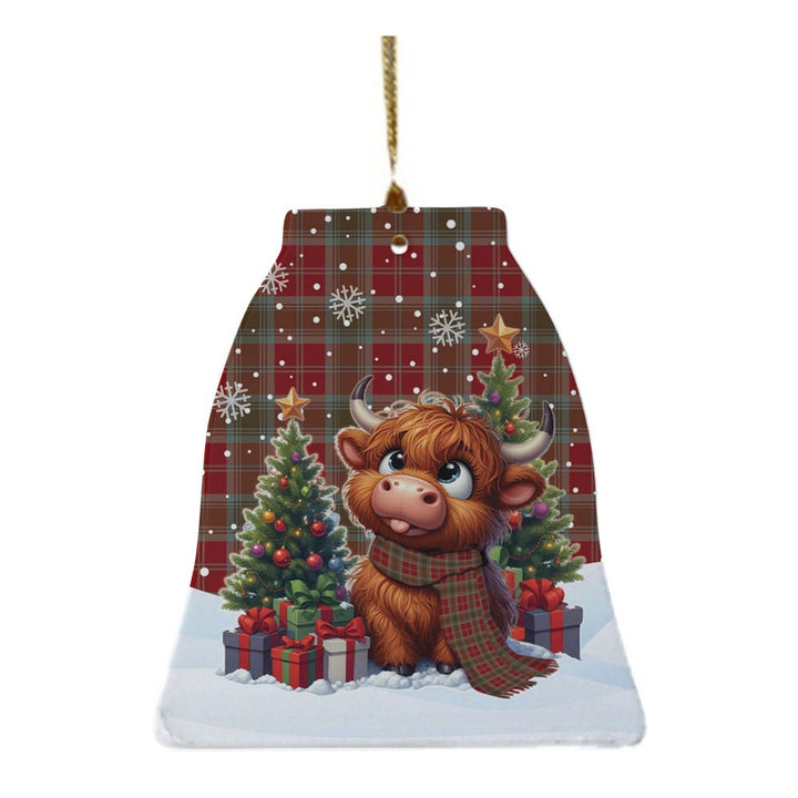 Scottish Lindsay Weathered Clan Tartan Ceramic Ornament Cute Highland Cow Christmas Bell Style Tartan Plaid