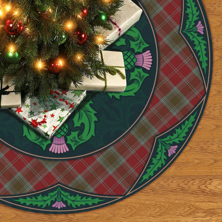 Scottish Lindsay Weathered Clan Tartan Christmas Tree Skirt Old Scottish Thistle Flower No Tassels Tartan Plaid 2