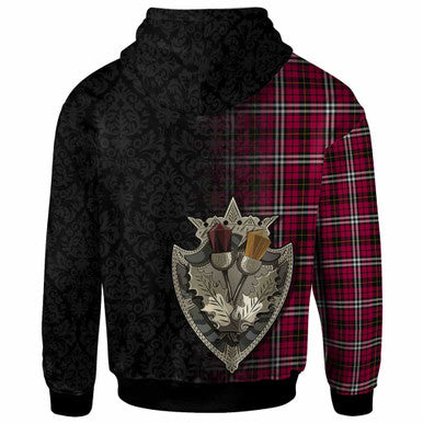 Scottish Little Clan Crest Tartan Hoodie - Half Thistle Flowers Celtic Design Back Side Tartan Plaid