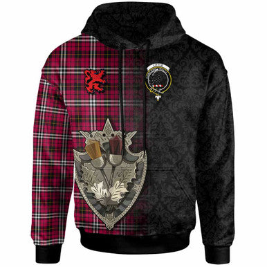 Scottish Little Clan Crest Tartan Hoodie - Half Thistle Flowers Celtic Design Front Side Tartan Plaid