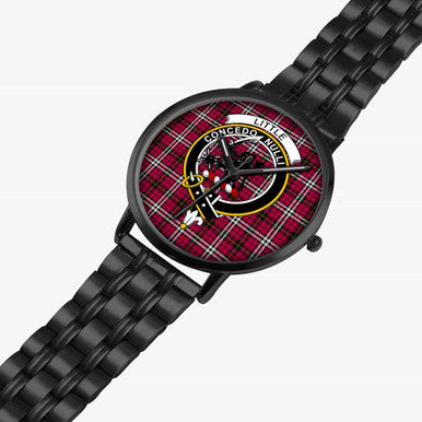 Scottish Little Clan Crest Tartan Instafamous Steel Quartz Watches Tartan Plaid Black 2