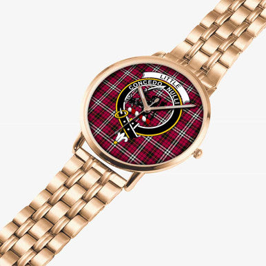 Scottish Little Clan Crest Tartan Instafamous Steel Quartz Watches Tartan Plaid Rose Gold 2
