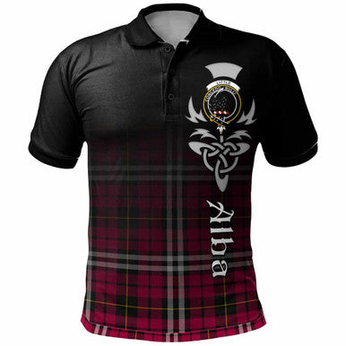 Scottish Little Clan Crest Tartan Polo Shirt - Alba Gu Brath Family Crest Celtic Inspired Front Side Tartan Plaid