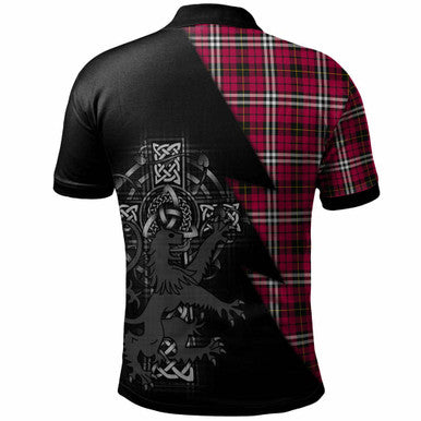 Scottish Little Clan Crest Tartan Polo Shirt - Lion Rampant Celtic Cross Flash Style Back Side Tartan Plaid