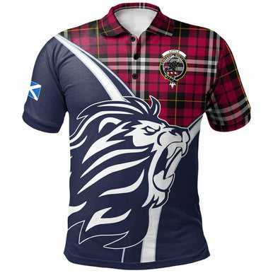 Scottish Little Clan Crest Tartan Polo Shirt - Scottish Flag With Lion Front Side Tartan Plaid