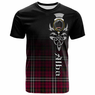 Scottish Little Clan Crest Tartan T-Shirt - Alba Gu Brath Family Crest Celtic Inspired Front Side Tartan Plaid