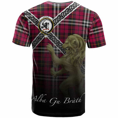 Scottish Little Clan Crest Tartan T-Shirt - Celtic With Scotland Lion Back Side Tartan Plaid