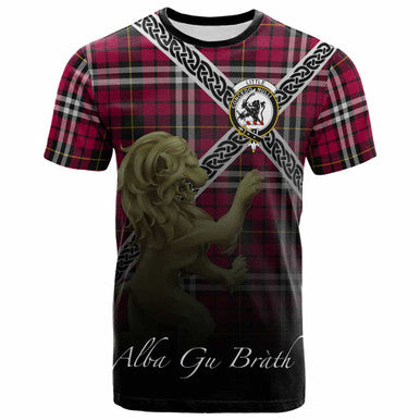 Scottish Little Clan Crest Tartan T-Shirt - Celtic With Scotland Lion Front Side Tartan Plaid