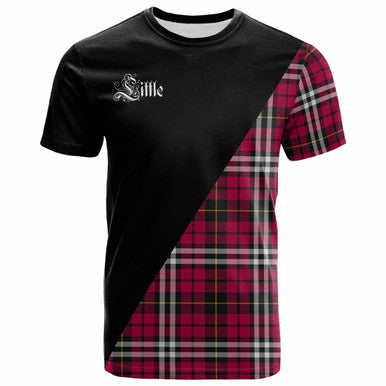 Scottish Little Clan Crest Tartan T-Shirt - Military Logo Front Side Tartan Plaid