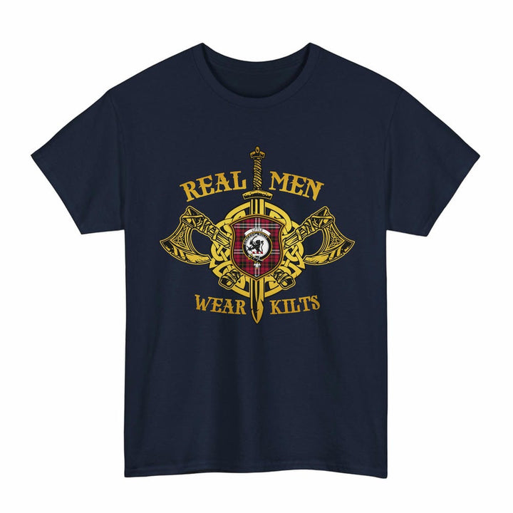 Scottish Little Clan Crest Tartan T-Shirt Real Men Wear Kilts Tartan Plaid Navy Color