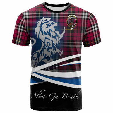 Scottish Little Clan Crest Tartan T-Shirt - Scotland Lion Front Side Tartan Plaid