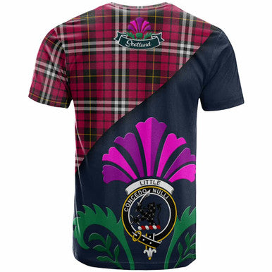 Scottish Little Clan Crest Tartan T-Shirt - Scotland Thistle Style Back Side Tartan Plaid