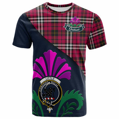 Scottish Little Clan Crest Tartan T-Shirt - Scotland Thistle Style Front Side Tartan Plaid