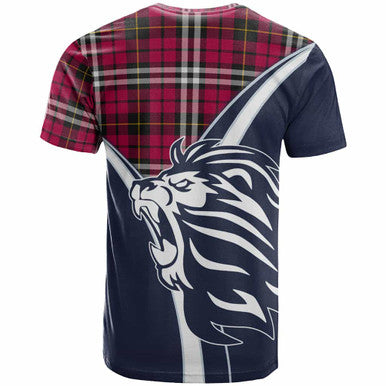 Scottish Little Clan Crest Tartan T-Shirt - Scottish Flag With Lion Back Side Tartan Plaid