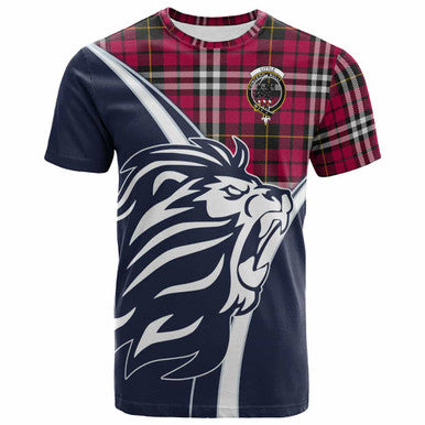 Scottish Little Clan Crest Tartan T-Shirt - Scottish Flag With Lion Front Side Tartan Plaid