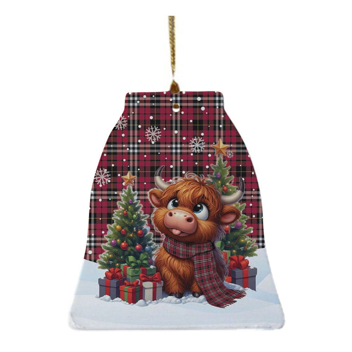 Scottish Little Clan Tartan Ceramic Ornament Cute Highland Cow Christmas Bell Style Tartan Plaid