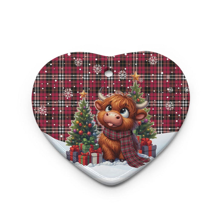 Scottish Little Clan Tartan Ceramic Ornament Cute Highland Cow Christmas Heart Style Tartan Plaid