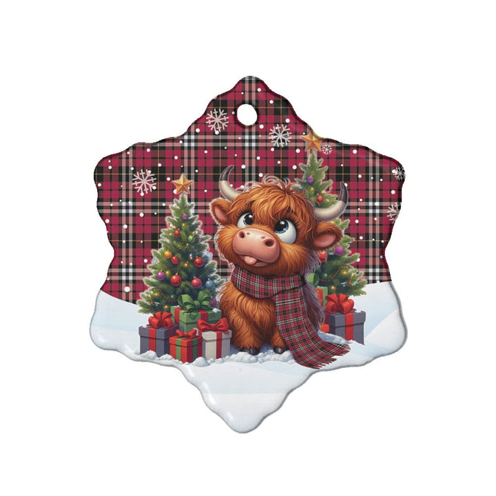 Scottish Little Clan Tartan Ceramic Ornament Cute Highland Cow Christmas Snow Flake Style Tartan Plaid