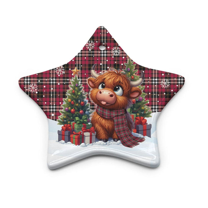 Scottish Little Clan Tartan Ceramic Ornament Cute Highland Cow Christmas Star Style Tartan Plaid