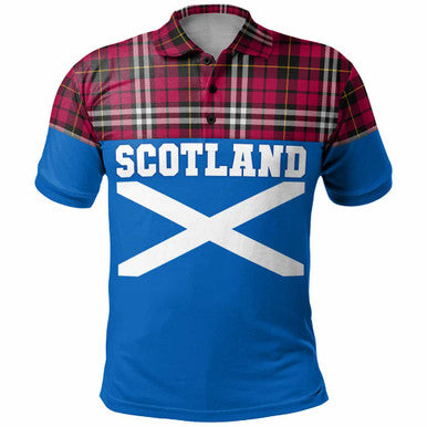 Scottish Little Clan Tartan Polo Shirt - Lion Rampant of Scotland With Flag Front Side Tartan Plaid
