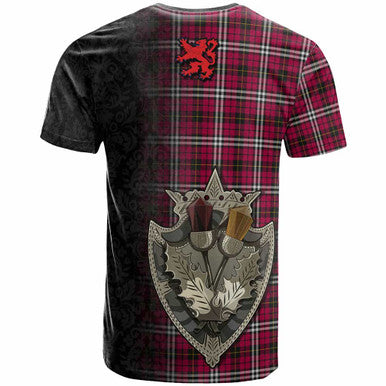 Scottish Little Clan Tartan T-Shirt - Half Thistle Flowers Celtic Design Back Side Tartan Plaid