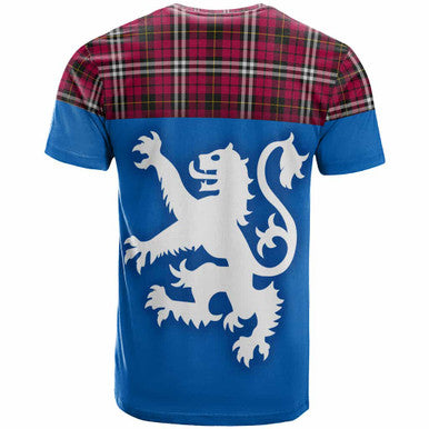 Scottish Little Clan Tartan T-Shirt - Lion Rampant of Scotland With Flag Back Side Tartan Plaid
