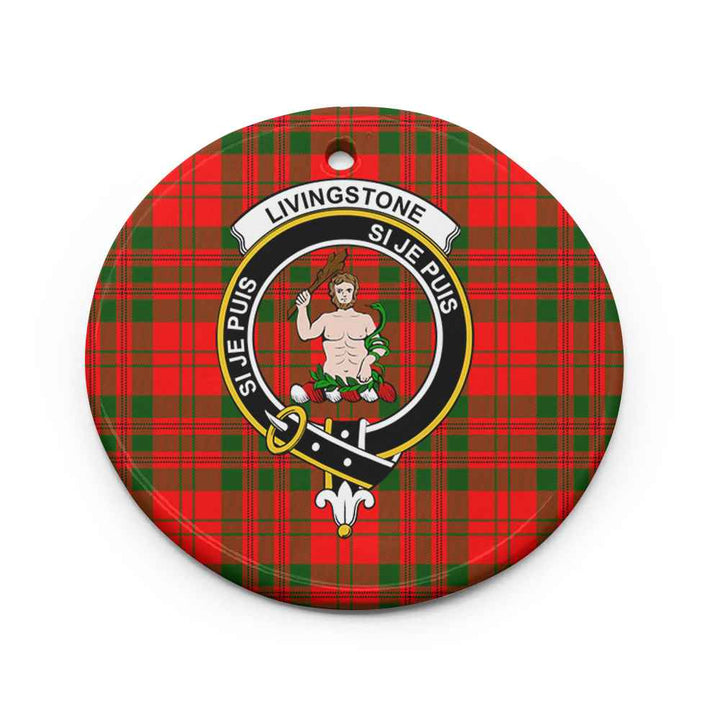 Scottish Livingstone Clan Crest Tartan Ceramic Ornament Circle Shape Tartan Plaid