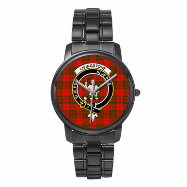 Scottish Livingstone Clan Crest Tartan Folding Clasp Steel Quartz Watches Tartan Plaid Black 1