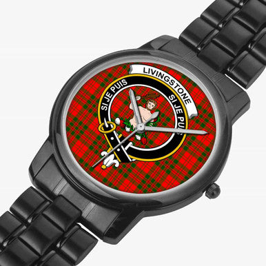 Scottish Livingstone Clan Crest Tartan Folding Clasp Steel Quartz Watches Tartan Plaid Black 2