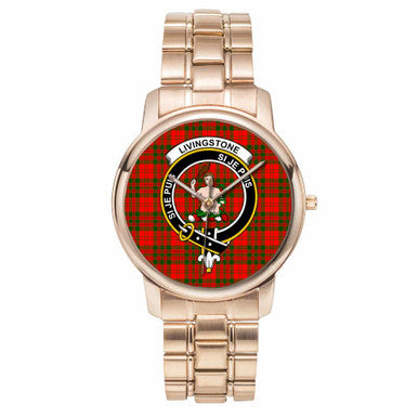 Scottish Livingstone Clan Crest Tartan Folding Clasp Steel Quartz Watches Tartan Plaid Rose Gold 1