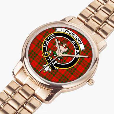 Scottish Livingstone Clan Crest Tartan Folding Clasp Steel Quartz Watches Tartan Plaid Rose Gold 2