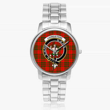 Scottish Livingstone Clan Crest Tartan Folding Clasp Steel Quartz Watches Tartan Plaid Silver 1