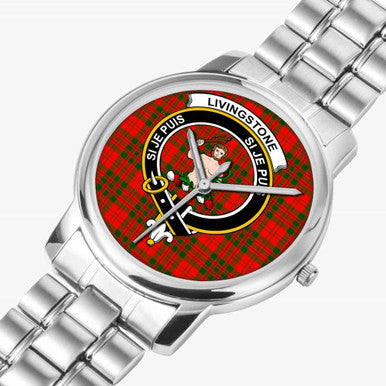 Scottish Livingstone Clan Crest Tartan Folding Clasp Steel Quartz Watches Tartan Plaid Silver 2