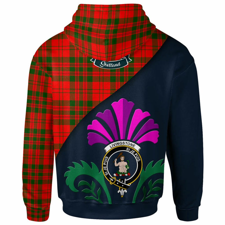 Scottish Livingstone Clan Crest Tartan Hoodie - Scotland Thistle Style Back Side Tartan Plaid