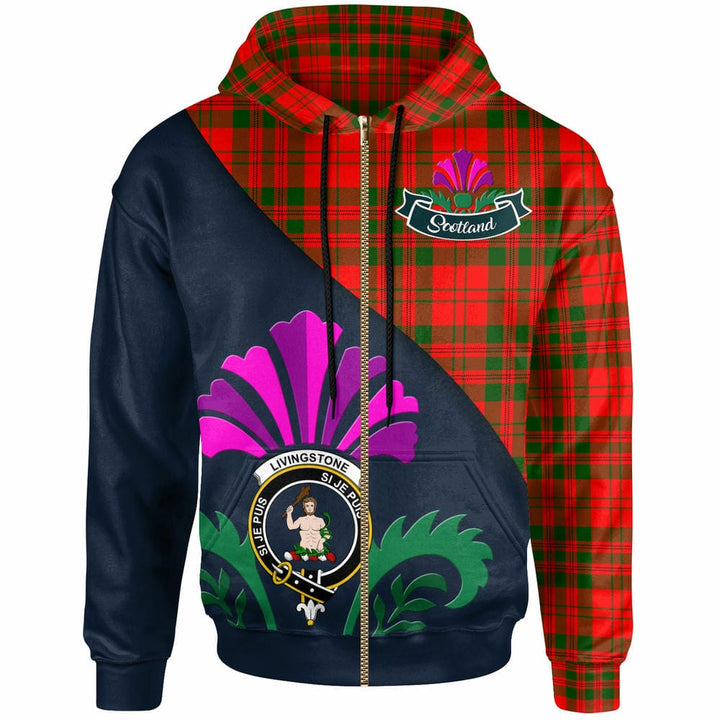 Scottish Livingstone Clan Crest Tartan Hoodie - Scotland Thistle Style Zip-up Tartan Plaid