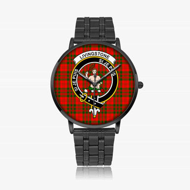 Scottish Livingstone Clan Crest Tartan Instafamous Steel Quartz Watches Tartan Plaid Black 1