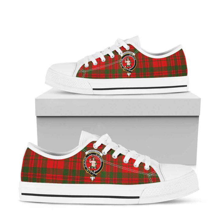 Scottish Livingstone Clan Crest Tartan Low Top Shoes Tartan Plaid White