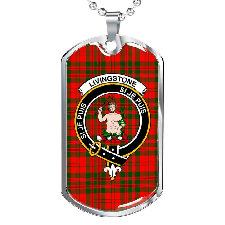 Scottish Livingstone Clan Crest Tartan Military Dog Tag Necklace Tartan Plaid 1