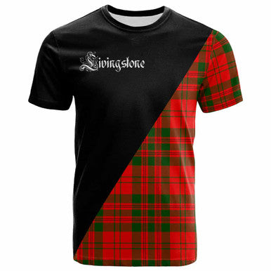 Scottish Livingstone Clan Crest Tartan T-Shirt - Military Logo Front Side Tartan Plaid