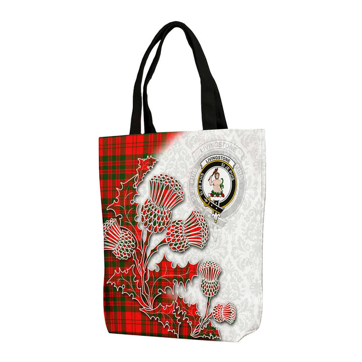 Scottish Livingstone Clan Tartan Canvas Bag With Shoulder Straps - Thistle Flowers Style Tartan Plaid 1