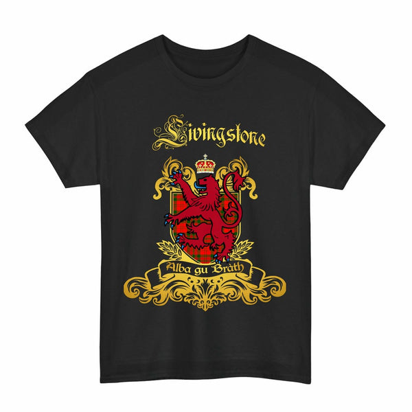 Scottish Livingstone Clan Tartan Lion Rampant of Scotland T-Shirt Tartan Plaid Black Color