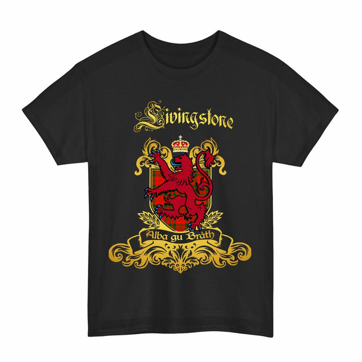 Scottish Livingstone Clan Tartan Lion Rampant of Scotland T-Shirt Tartan Plaid Black Color