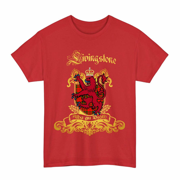 Scottish Livingstone Clan Tartan Lion Rampant of Scotland T-Shirt Tartan Plaid Red Color