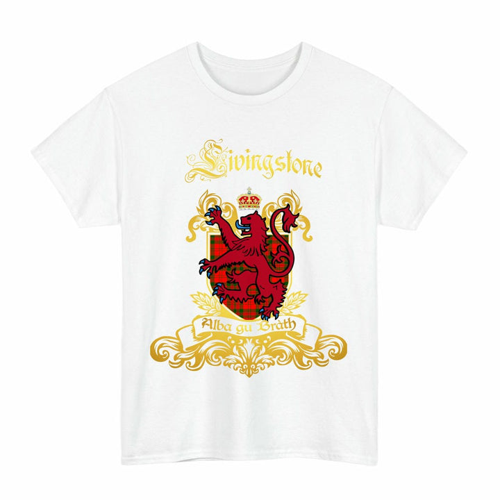 Scottish Livingstone Clan Tartan Lion Rampant of Scotland T-Shirt Tartan Plaid White Color